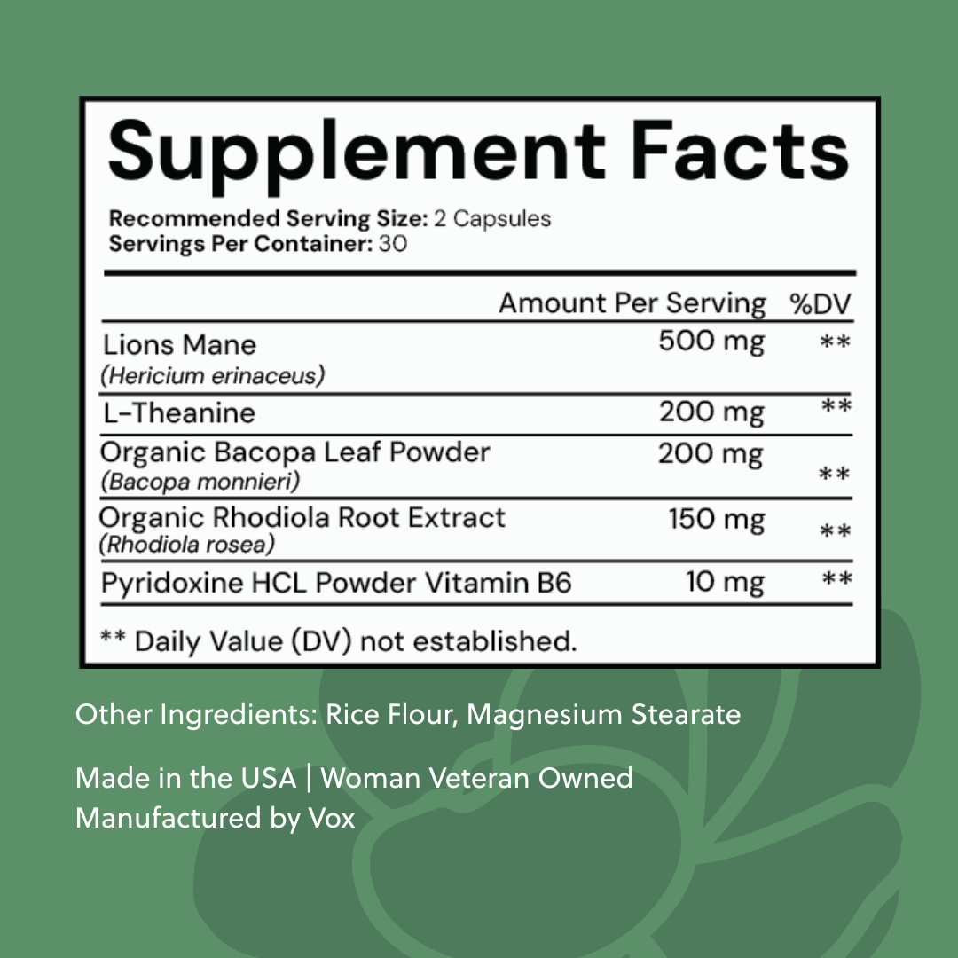 Supplement facts label with green background